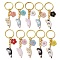 Alloy Enamel Pendants Keychain, with Iron Split Key Rings, Cat with Sakura Flower, Mixed Color, 8.1cm