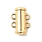 Brass Slide Lock Clasps, Magnetic, Column, 2-Strand, 4-Hole, Real 18K Gold Plated, 15x10.5x6.5mm, Hole: 1.5mm