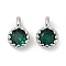 Brass Pave Cubic Zirconia Pendants, Single Stone Charms, Flat Round, Rack Plating, Long-Lasting Plated, Platinum, Dark Green, 6.5~7x4.5~5x3mm, Hole: 1mm