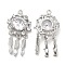 Glass Pendants, with Brass Finding, Woven Net/Web with Feather Charms, Platinum, 28x14x5mm, Hole: 1.4mm