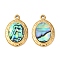 304 Stainless Steel Natural Paua Shell Pendants, Oval Charms, Ion Plating(IP), Real 18K Gold Plated, 26.5x18x2.5mm, Hole: 1.6mm