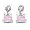 Rack Plating Alloy Enamel European Dangle Charms, Large Hole Pendants, Cadmium Free & Nickel Free & Lead Free, Platinum, Cat Shapes with Word My Best Friend, Pearl Pink, 24mm, Hole: 5mm, Cat: 13x14x2mm