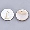 Natural Freshwater Shell Pendants, with Golden Plated Brass Etched Metal Embellishments, Flat Round with Letter, Letter.L, 15x2mm, Hole: 1.2mm