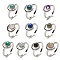 Natural Gemstone Adjustable Rings, with Platinum Brass Findings, Long-Lasting Plated, Jewely for Women, Moon with Round, US Size 8(18.1mm).