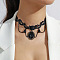 Gothic Alloy Rhinestone Black Lace Oval Choker Necklaces for Women, Jet, 13.39 inch(34cm)
