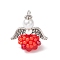 Glass Seed Beaded Angel Pendants, with Acrylic Beads Caps & Alloy Wing & 304 Stainless Steel Loop, Red, 22.5x20x14mm, Hole: 1.5mm