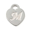 Non-Tarnish 304 Stainless Steel Pendants, Laser Cut, Heart with Letter Charm, Stainless Steel Color, Letter M, 15x12x1mm, Hole: 3x3.5mm
