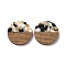 Transparent Resin & Walnut Wood Pendants, with Gold Foil, Flat Round Charm, Black, 28x3mm, Hole: 2mm