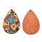 Single Face Sunflower Printed Wood Big Pendants, Teardrop Charm, Medium Turquoise, Cross Pattern, 60x40x3mm, Hole: 2mm