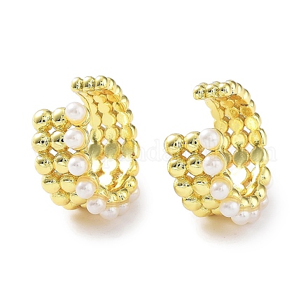 Серьги-каффы из латуни с бусинами из искусственного жемчуга ABS EJEW-D088-17G-1