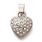 304 Stainless Steel Rhinestone Pendants, Heart Charm, Stainless Steel Color, 17.5x13.5x4mm, Hole: 6x3.5mm