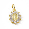 Brass Micro Pave Cubic Zirconia Charms, with Jump Ring, Cadmium Free & Lead Free, Oval Flower with Religion Virgin Mary Charms, Real 18K Gold Plated, 12x9x2mm, Hole: 3mm