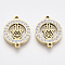 201 Stainless Steel Links connectors, with Polymer Clay Crystal Rhinestone, Flat Round with Hamsa Hand/Hand of Fatima/Hand of Miriam, Golden, 20x15x2.5mm, Hole: 1.6mm