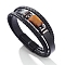 Natural Tiger Eye Beads Bangles, Imitation Leather Multilayer Bangles, with Magnetic Buckle for Men, 8-1/2 inch(21.59cm)