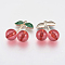 Glass Pendants, with Alloy Findings, Cherry, Light Gold, Red, 26.5x23x12mm, Hole: 1.4mm