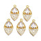 Brass Micro Pave Clear Cubic Zirconia Pendants, Nickel Free, Horse Eye, Real 18K Gold Plated, 18x10x3.5mm, Hole: 1.2mm