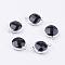 Silver Color Plated Brass Glass Flat Round Links connectors, Faceted, Black, 16x10.5x5mm, Hole: 1.5mm