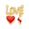 Brass Micro Pave Cubic Zirconia Pendants, Cadmium Free & Nickel Free & Lead Free, with Enamel, word LOVE with Heart Charms, Real 18K Gold Plated, 21x17.5x2mm, Hole: 1.4~1.5mm