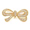 Brass Micro Pave Clear Cubic Zirconia Fold Over Clasps, Cadmium Free & Nickel Free & Lead Free, Bowknot, Real 18K Gold Plated, 14.5x29.5x10mm, Hole: 2x2.5mm