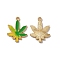 Alloy Enamel Pendants, Cadmium Free & Nickel Free & Lead Free, Light Gold, Leaf Shape Charm, Lime Green, 20x14.5x1.4mm, Hole: 1.3mm