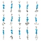 30Pcs 15 Styles Ocean Theme Alloy Pendant Decoration, with Synthetic Turquoise Chips and Alloy Lobster Claw Clasps, Mixed Shapes, 50~67mm, 2pcs/style