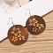 Alloy Wood Dangle Earrings, Platinum, Flat Round, 54x50mm