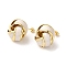Real 18K Gold Plated Iron Enamel Stud Earrings for Women, with Brass Pin, Knot, White, 21x20.5mm