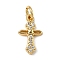 Brass Micro Pave Cubic Zirconia Pendants, Cross Charms, Lead Free & Cadmium Free, Long-Lasting Plated, with Jump Ring, Real 18K Gold Plated, 13x7.5x2mm, Hole: 3mm