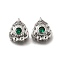 Brass Glass Beads, Cadmium Free & Nickel Free & Lead Free, Real Platinum Plated, Flower, Green, 15x13x6mm, Hole: 1.5mm