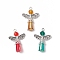 3Pcs Glass Pendants, Cone Shape Angel Charms, with Alloy Wings & Iron Loop, Faceted, Mixed Color, 30x21.5x8mm, Hole: 2~3mm