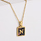 304 Stainless Steel Pave Natural Paua Shell Rectangle Initial Pendant Necklaces for Women, Real 18K Gold Plated, Letter N, 17.72 inch(45cm)