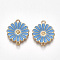Alloy Links connectors, with Enamel, Cadmium Free & Lead Free, Flower, Light Gold, Cornflower Blue, 23x18x2mm, Hole: 1mm