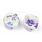 Handmade Printed Porcelain Beads, Flat Round with Flower, Medium Orchid, 16x10mm, Hole: 3mm