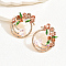 Golden Brass Micro Pave Cubic Zirconia Dangle Stud Earrings, Flower, Colorful, No Size