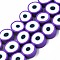 Handmade Polymer Clay Beads Strands, Flat Round with Evil Eye, Dark Violet, 8~11x4mm, Hole: 1.2mm, about 40pcs/strand, 13.98 inch~ 15.35inch(35.5cm~39cm)