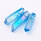 Electroplated Natural Quartz Crystal Graduated Beads Strands, Nuggets, Top Drilled, Deep Sky Blue, 21~43x5~13mm, Hole: 1mm, 3pcs/set