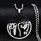 201 Stainless Steel Hollow Flat Round Animal Liberation Front Pendant Necklaces, Stainless Steel Color, 19.96 inch(50.7cm)