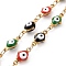 Enamel Hamsa Hand with Evil Eye Link Chains, with Ion Plating(IP) 304 Stainless Steel Findings, Golden, Unwelded, with Spool, Colorful, 11.5x5.5x3.5mm