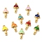 Brass Enamel Autumn Mushroom Connector Charms, Long-Lasting Plated, Cadmium Free & Lead Free, Real 18K Gold Plated, Rack Plating, Mixed Color, 16.5x9x3mm, Hole: 1.2mm