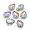 Pointed Back Glass Rhinestone Cabochons, Back Plated, Faceted, AB Color Plated, teardrop, Dark Khaki, 18x13x5.5mm