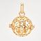 Rack Plating Brass Cage Pendants, Nickel Free, For Chime Ball Pendant Necklaces Making, Hollow Round with Om Symbol, Light Gold, 25x24x20.5mm, Hole: 3x7mm, inner measure: 18mm