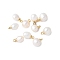 Brass with Natural Pearl Pendants, Rack Plating, Long-Lasting Plated, Cadmium Free & Lead Free, Real 18K Gold Plated, 10x5~5.5x5~5.5mm, Hole: 1.4mm