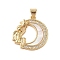 Brass Micro Pave Clear Cubic Zirconia Pendants, with Shell, Cadmium Free & Lead Free, Moon, Real 18K Gold Plated, Angel & Fairy, 22.5x21.5x3.5mm, Hole: 4.5x3mm