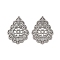304 Stainless Steel Pendants,  Laser Cut, Teardrop with Flower Charms, Stainless Steel Color, 29.5x22.5x1mm, Hole: 1.2mm