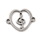 201 Stainless Steel Hollow Connector Charms, Heart Links with Musical Note, Stainless Steel Color, 11.5x15x1mm, Hole: 1.4mm