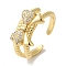 Bowknot Brass Micro Pave Clear Cubic Zirconia Open Cuff Rings for Women, Real 18K Gold Plated, Bowknot: 11x15.5mm, Adjustable