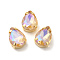 Moonlight Effect Teardrop Sew on Rhinestone, Multi-strand Links, with Golden Tone Brass Prong Settings, Garments Accessories, Lt.Col.Topaz, 14x10x6mm, Hole: 1mm