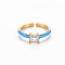 Brass Enamel Cuff Rings, Open Rings, Solitaire Rings, with Clear Cubic Zirconia, Nickel Free, Square, Golden, Dodger Blue, US Size 7(17.3mm)