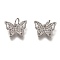 Brass Micro Pave Clear Cubic Zirconia Charms, Cadmium Free & Lead Free, Long-Lasting Plated, Butterfly, Platinum, 9x13x2mm, Hole: 3mm