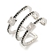 Rectangle Rack Plating Brass Micro Pave Cubic Zirconia Wide Cuff Rings for Women, Cadmium Free & Lead Free, Long-Lasting Plated, Platinum, 15.5mm, Adjustable